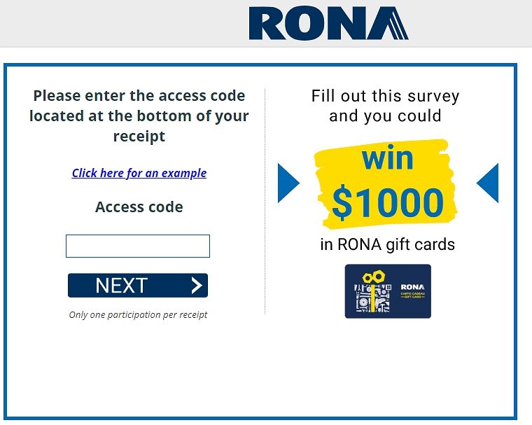 opinion.rona.ca survey page